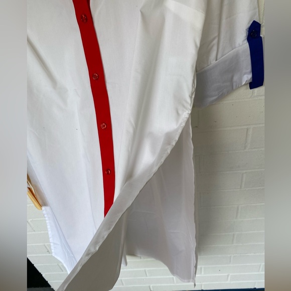 NWT NEW YORK & Co. White button down Tunic Shirt Red Yellow & Blue Cuffs Sz M - Picture 3 of 16